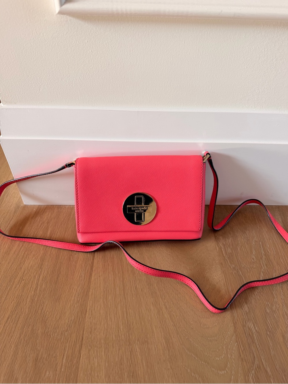 Kate Spade - Coral Pink Crossbody with Gold Turn-Lock detail